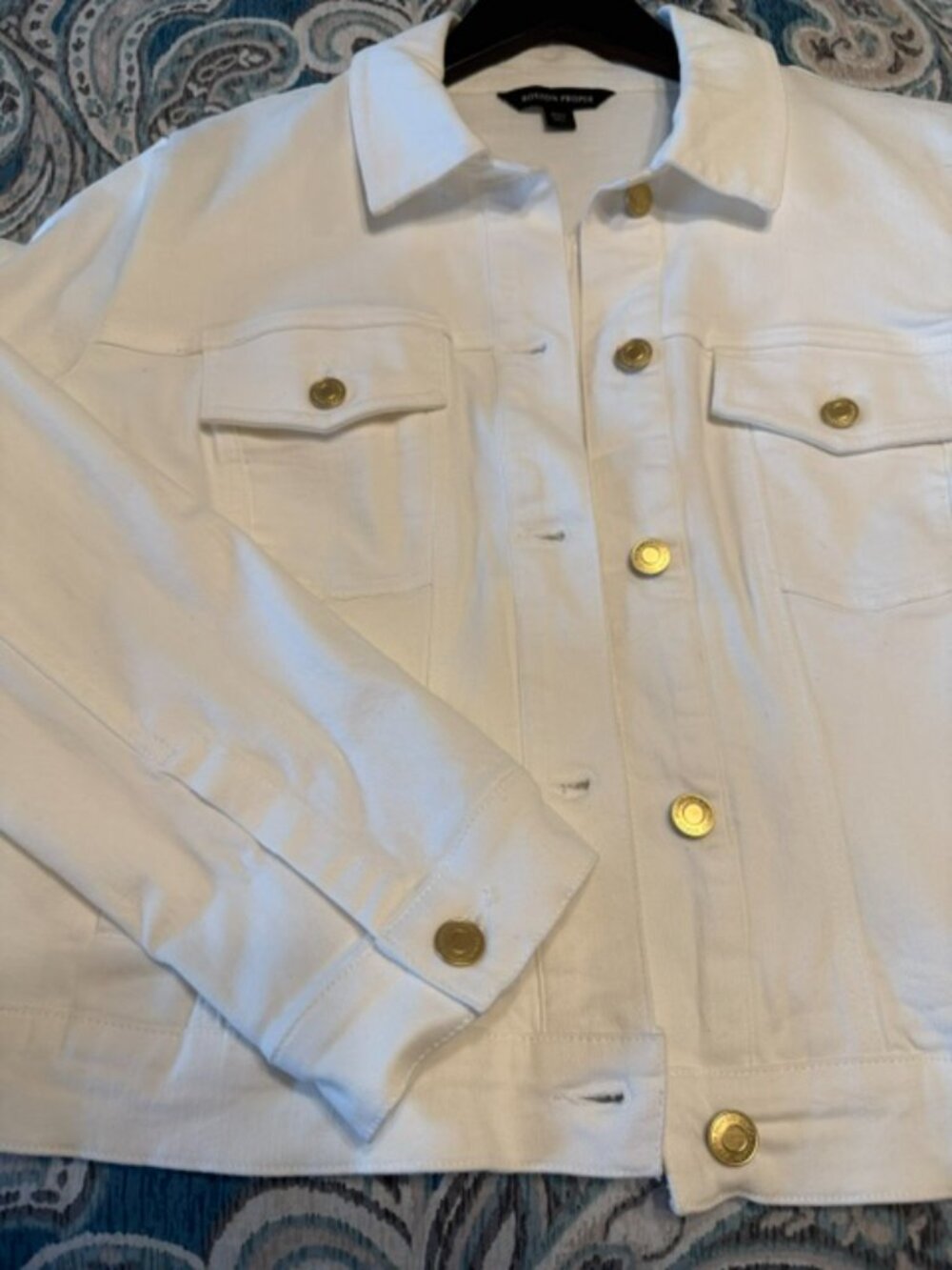Boston Proper, like new, White Denim W/ gold buttons, Large - Picture 3 of 6